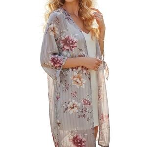 Iris Large Semi Sheer Lightweight Floral Kimono Cardigan Feminine Cottagecore